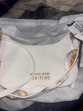Versace Jeans Couture White Leather Shoulder Bag with Gold Logo